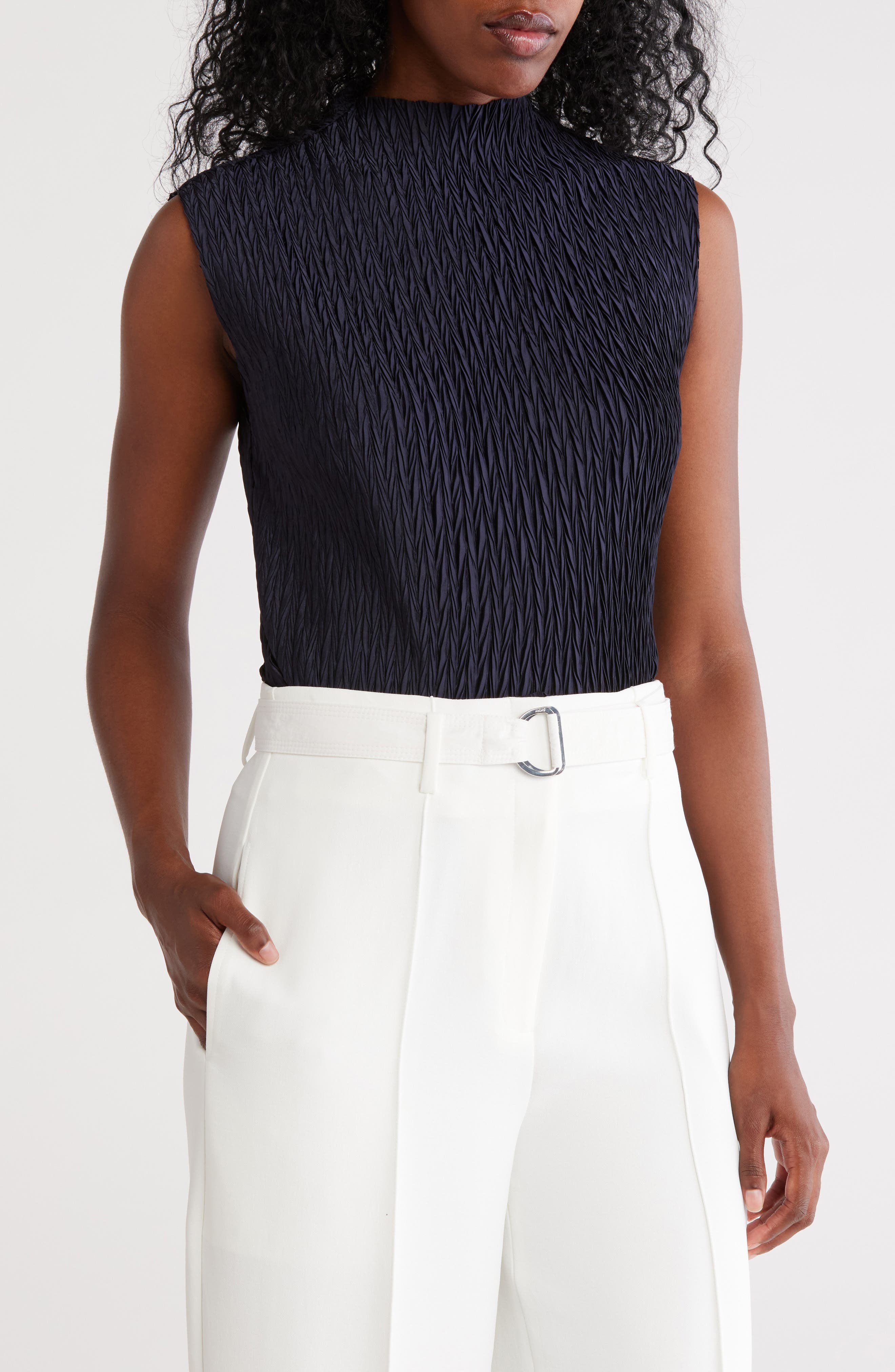 DKNY Funnel Neck Pleated Woven Top