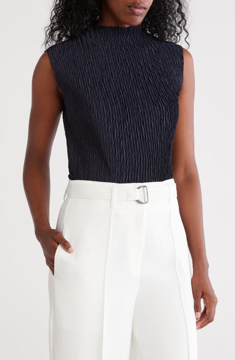 Funnel Neck Pleated Woven Top