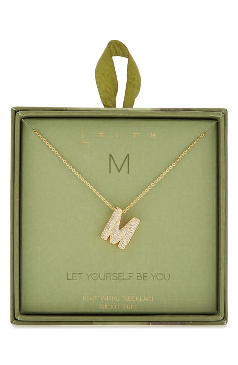 Pavé Cubic Zirconia Initial Pendant Necklace