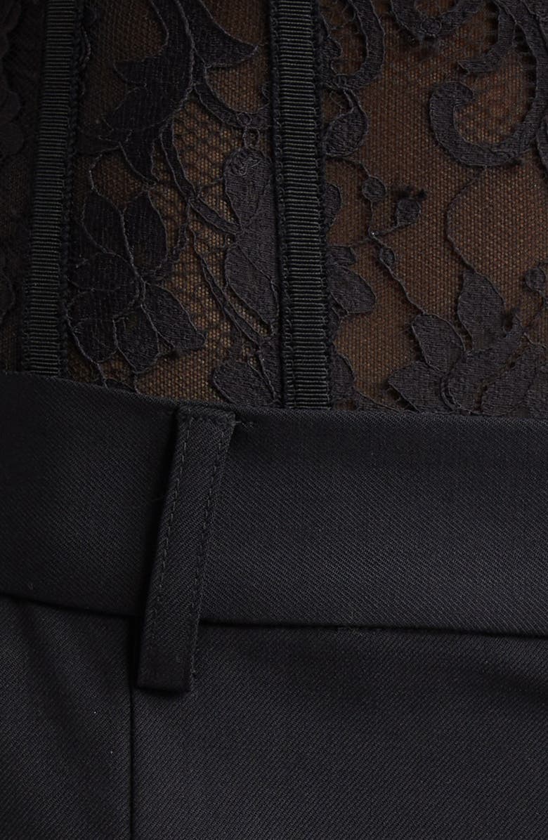 MONSE Floral Lace Stretch Virgin Wool Bustier Wide Leg Trousers, Alternate, color,