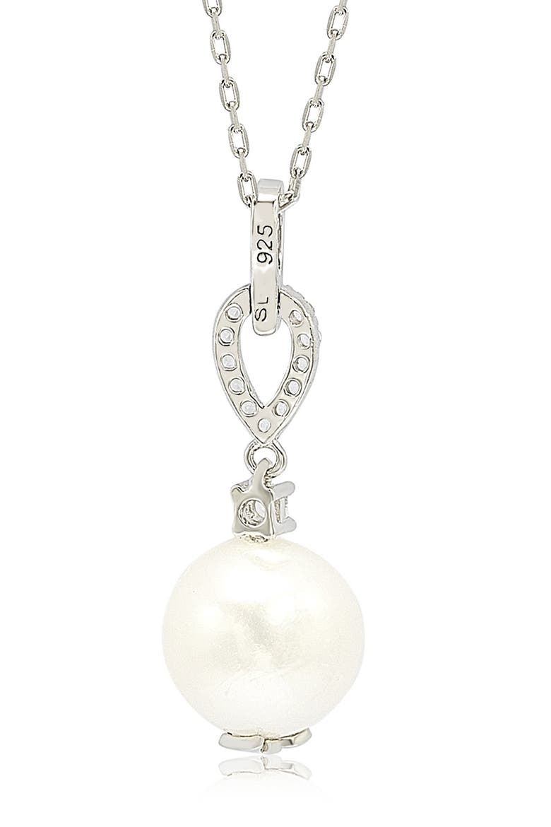 Sterling Silver 10mm Freshwater Pearl & Created Sapphire Pendant, Alternate, color, WHITE