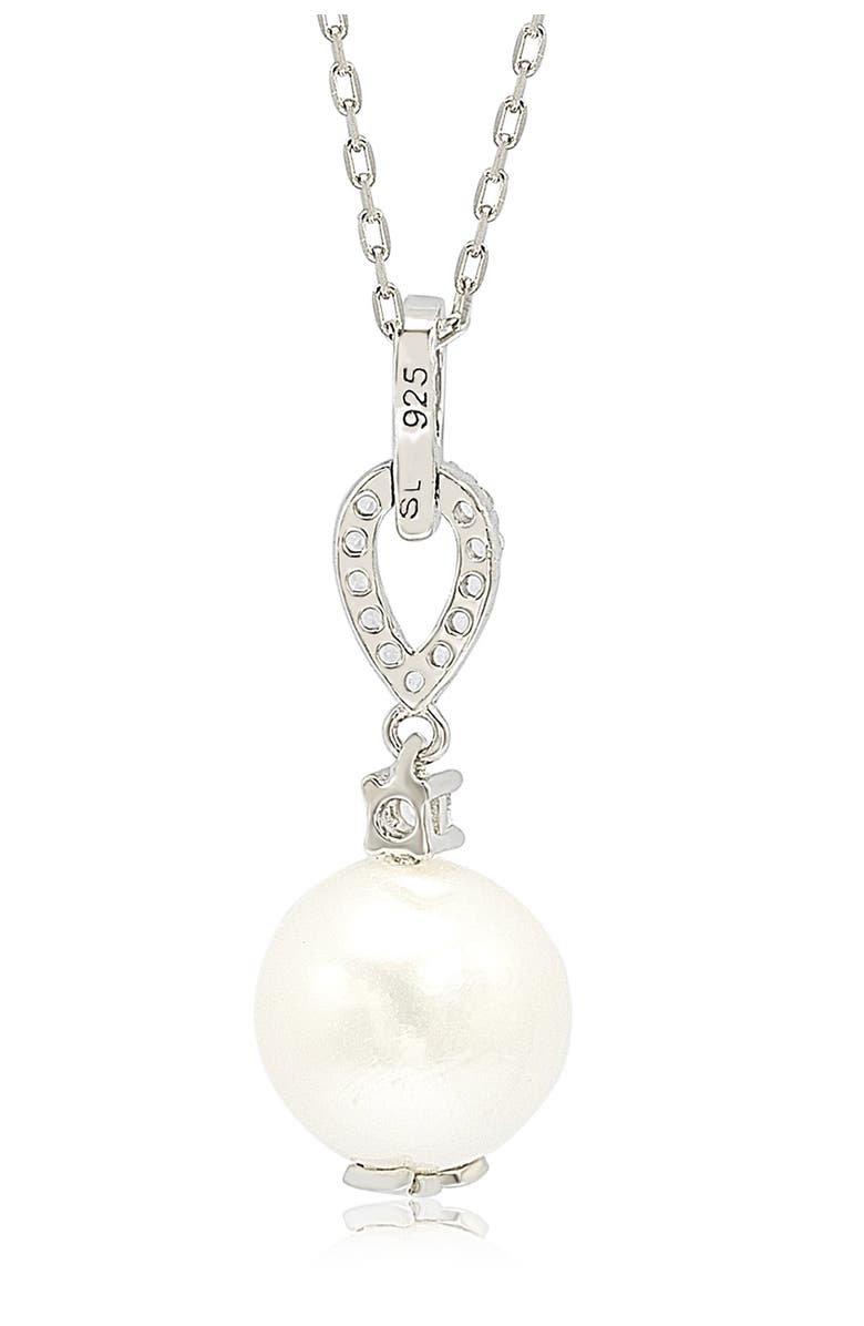 SUZY LEVIAN Sterling Silver 10mm Freshwater Pearl & Created Sapphire Pendant, Alternate, color, White