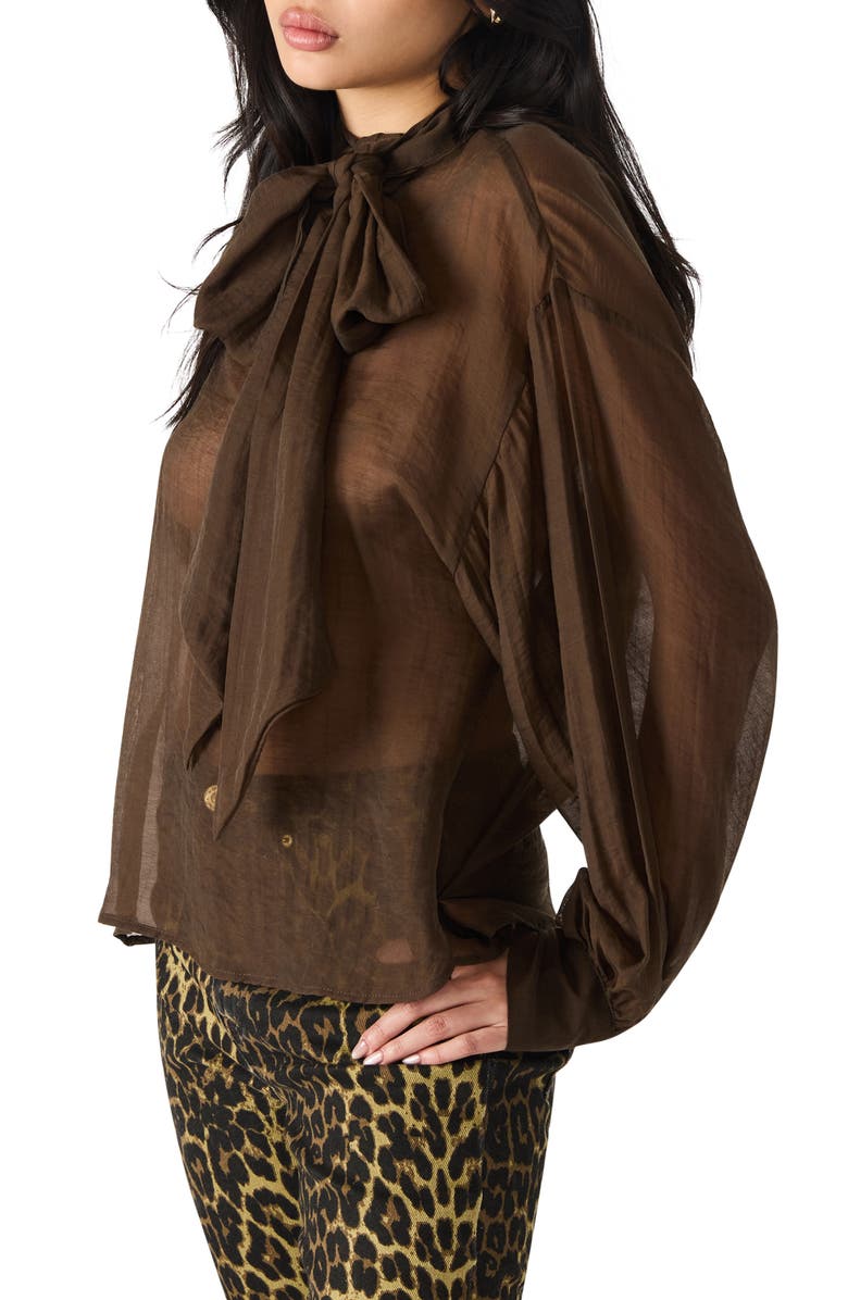 Steve Madden Sutton Tie Neck Top, Alternate, color, Dark Espresso