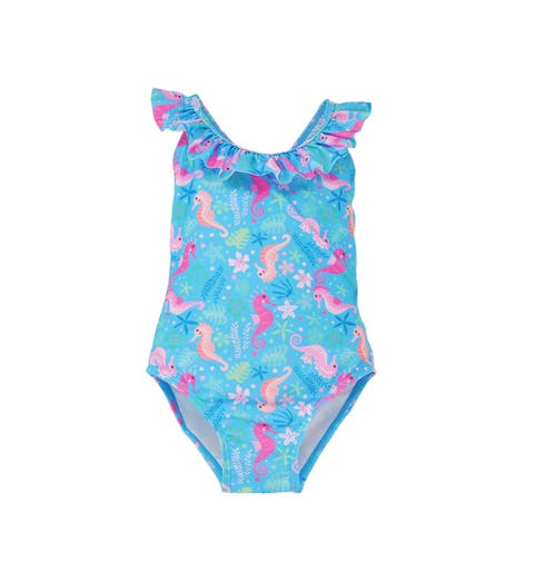 Flap Happy Upf 50+ Mindy Crossback Swimsuit For Girls In Seahorse Garden