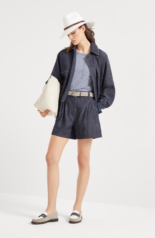 Brunello Cucinelli Baggy Shorts With Monili In Dark Denim