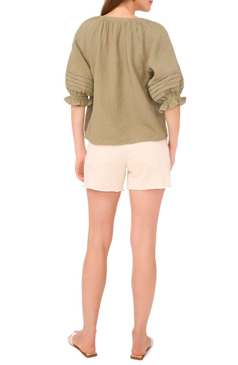 Two by Vince Camuto Cotton Gauze Puff Sleeve Top, Alternate, color, Olive
