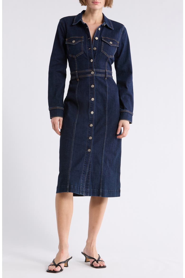 Fitted Long Sleeve Denim Shirtdress, Main, color, CARMELIA BROKEN