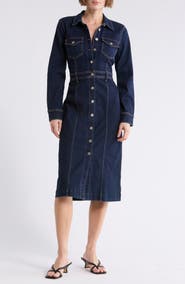 Seven Fitted Long Sleeve Denim Shirtdress