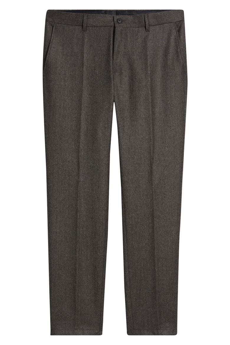 Genius Slim Fit Flat Front Microcheck Brushed Wool Dress Pants, Alternate, color, DARK BROWN