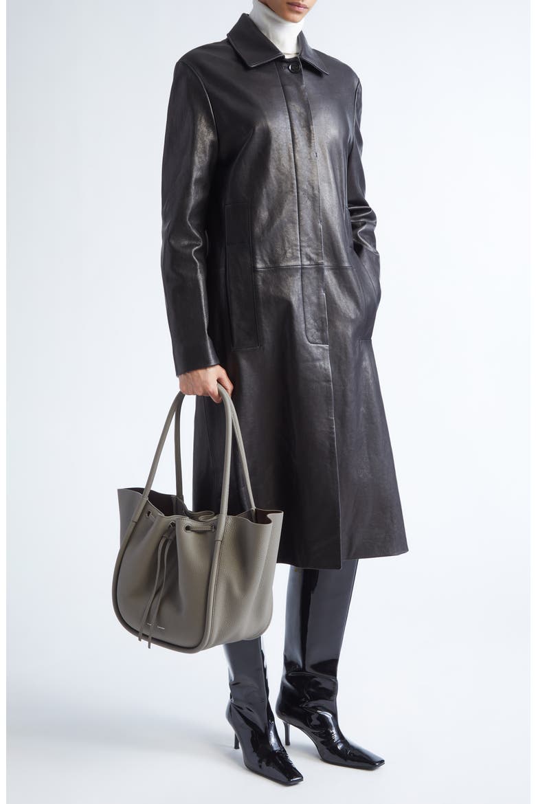 Nissi Leather Coat, Alternate, color, BLACK