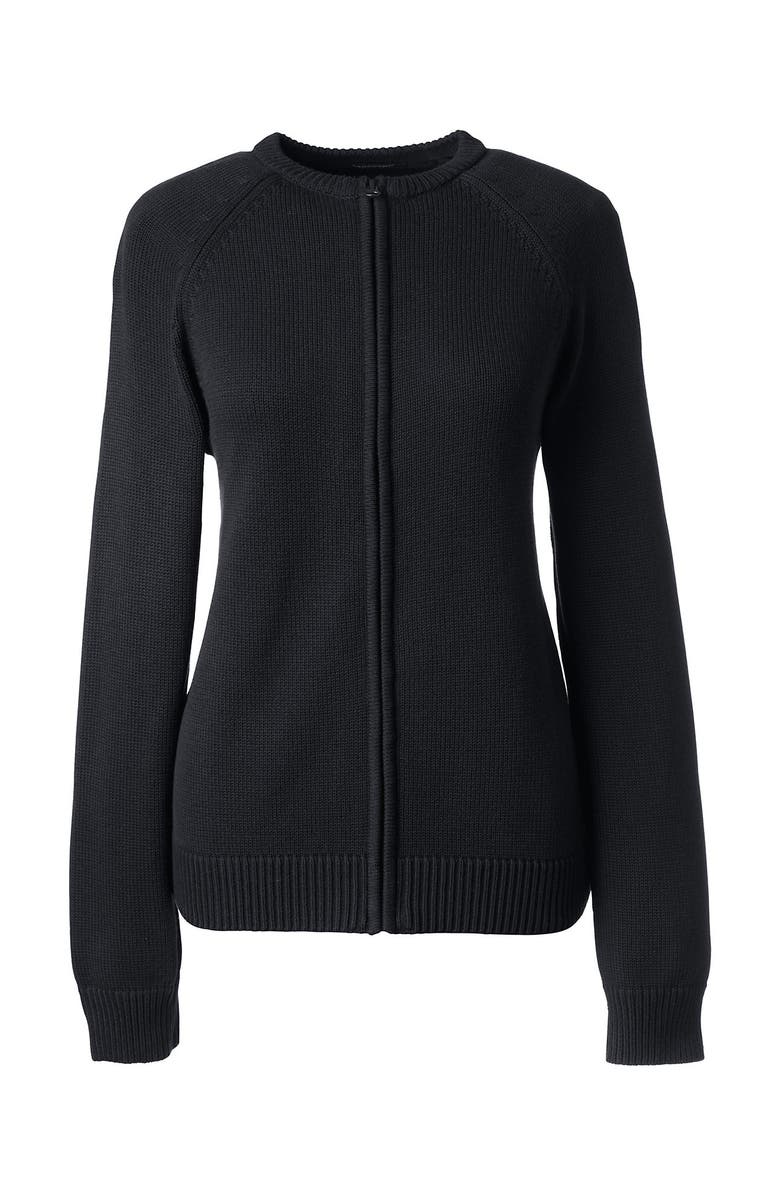 Lands' End School Uniform Cotton Modal Zip-front Cardigan Sweater, Alternate, color, Black