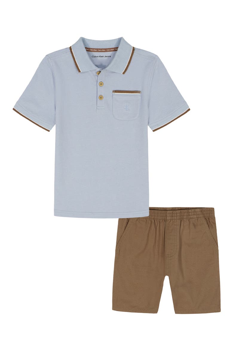 Tipped Cotton Polo & Shorts Set, Main, color, BLUE ASSORTED