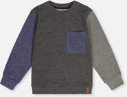 Deux par Deux Colorblock Crew Neckline Jersey Top with Chest Pocket