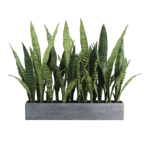 27" Artificial Snake Plant in Rectangular Textured Stoneware Planter