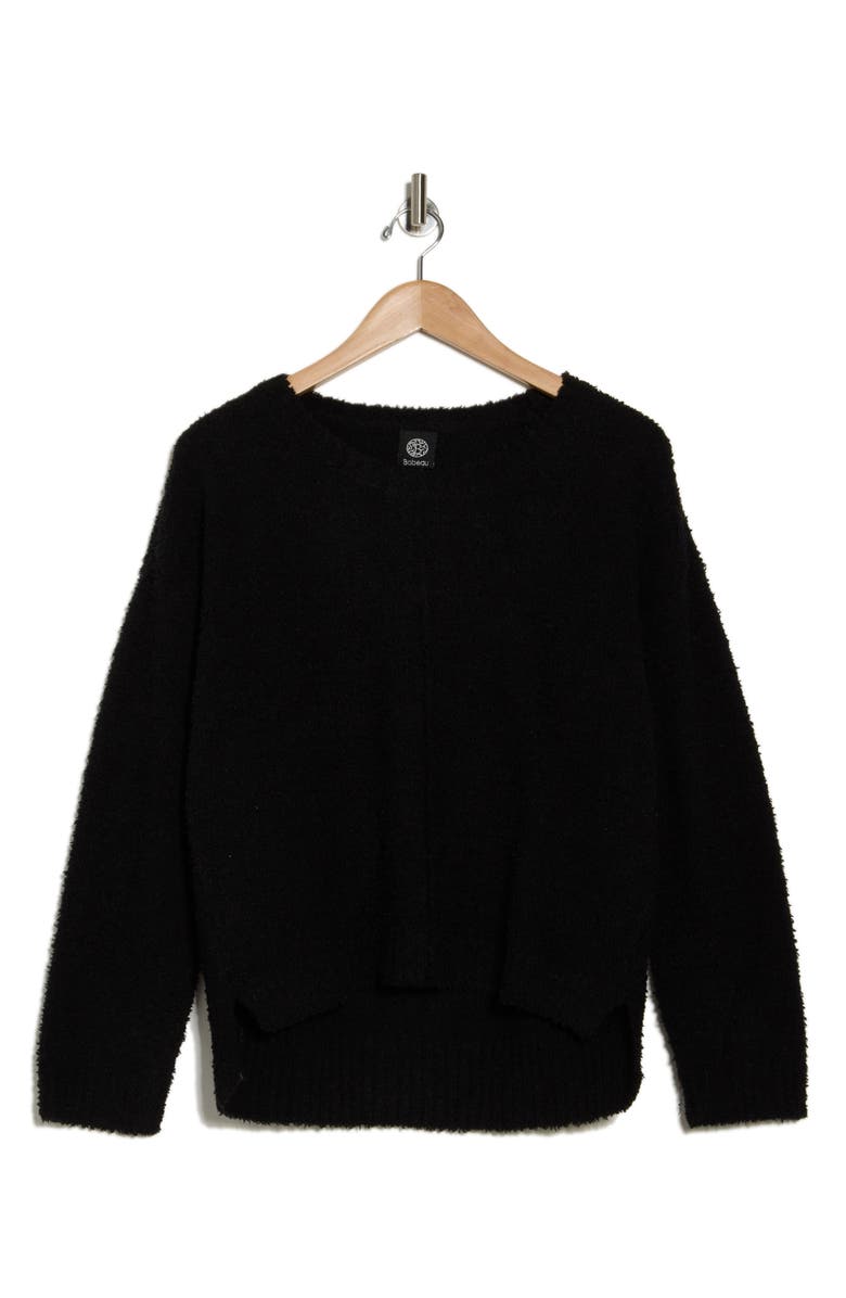 Bobeau Silky Plush Step Hem Sweater, Alternate, color, Black