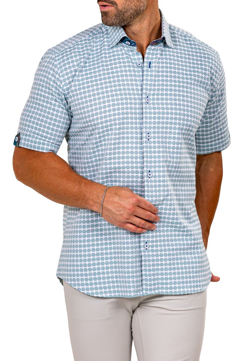 Galileo Marthy Short Sleeve Cotton Button-Up Shirt, Alternate, color, GREEN
