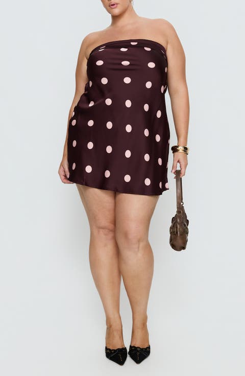 Phillipa Polka Dot Foldover Strapless Satin Minidress (Plus)