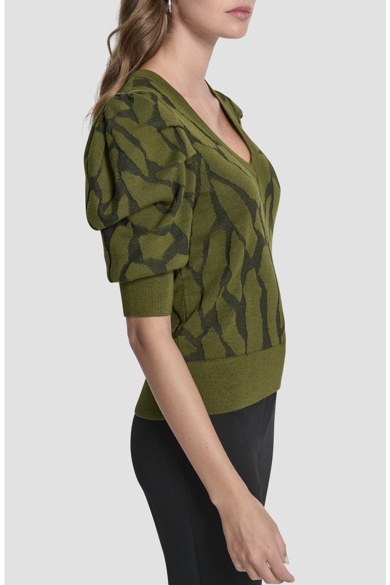 Texture Puff Sleeve Sweater, Alternate, color, DARK OLIVE