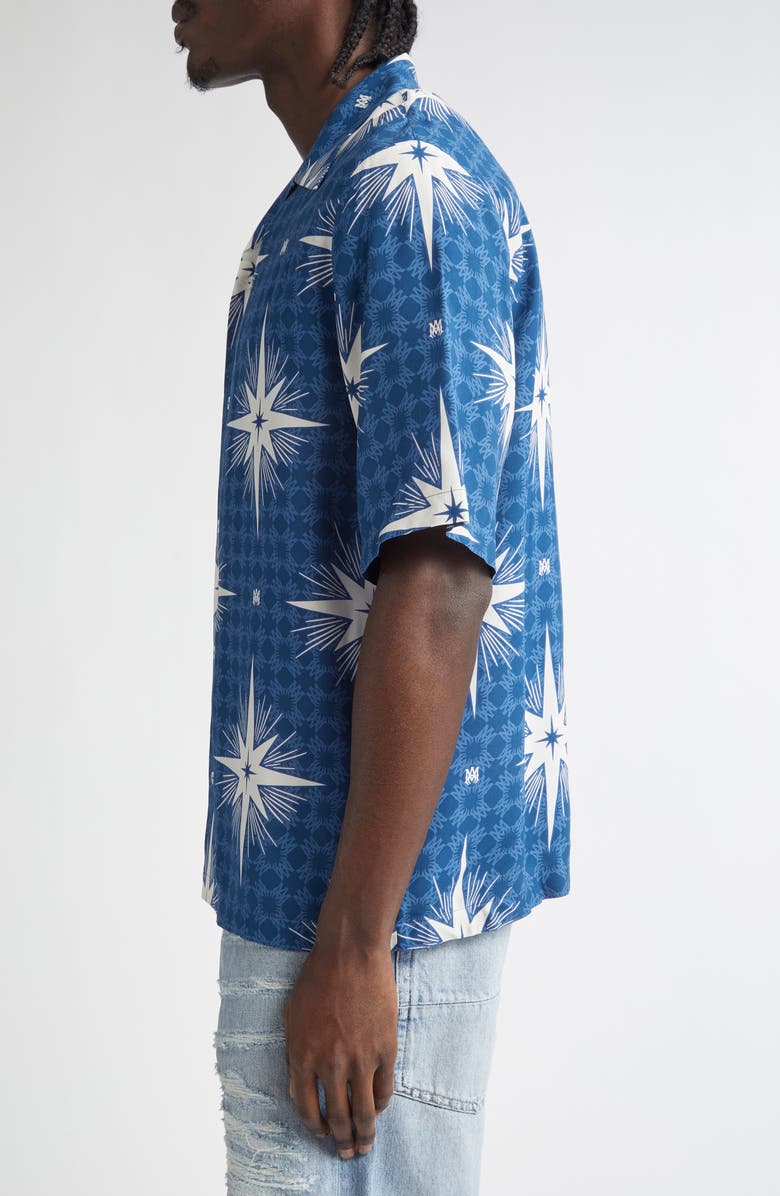 AMIRI Starburst Print Camp Shirt, Alternate, color, Blue