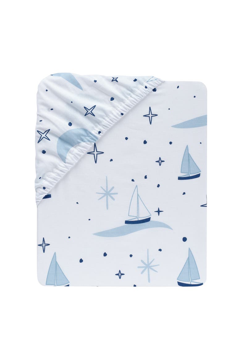 Little Skipper Cotton Nautical Sailboat Fitted Crib/Toddler Sheet, Alternate, color, White