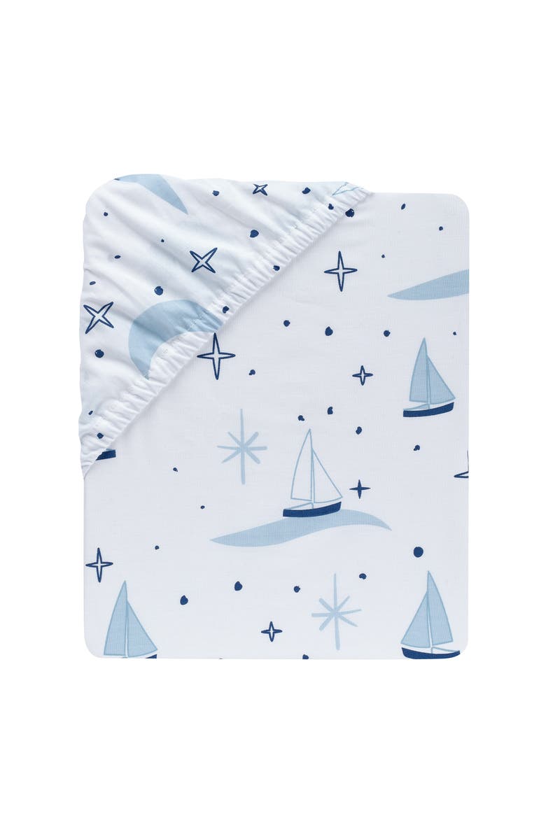 Lambs & Ivy Little Skipper Cotton Nautical Sailboat Fitted Crib/Toddler Sheet, Alternate, color, White