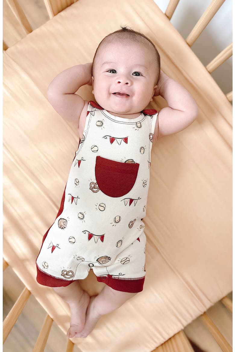Print Sleeveless Organic Cotton Pocket Romper, Alternate, color, GAME DAY
