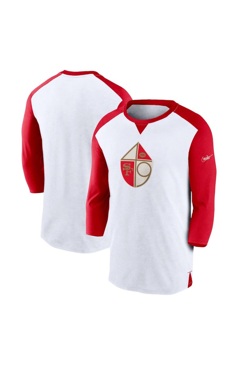 Nike Men's Nike White/Scarlet San Francisco 49ers Rewind 3/4-Sleeve T-Shirt, Main, color, 