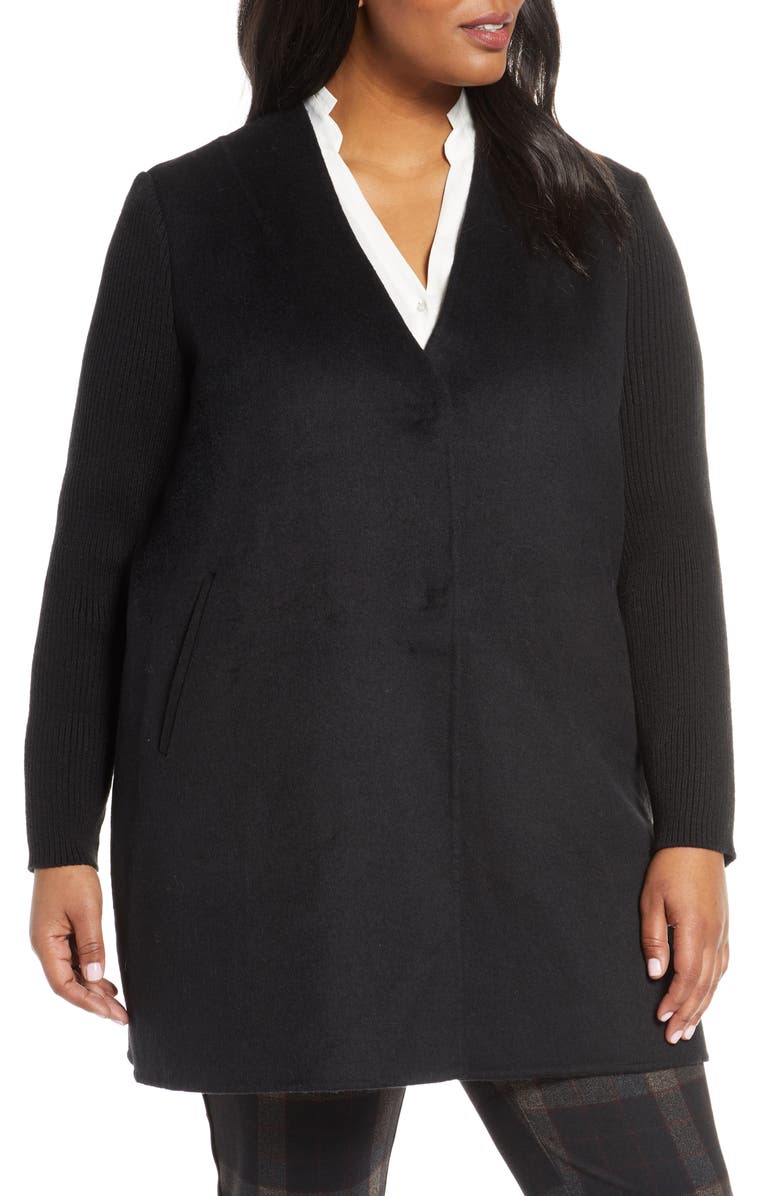 Kenneth Cole New York Knit Sleeve Wool Blend Coat, Alternate, color,