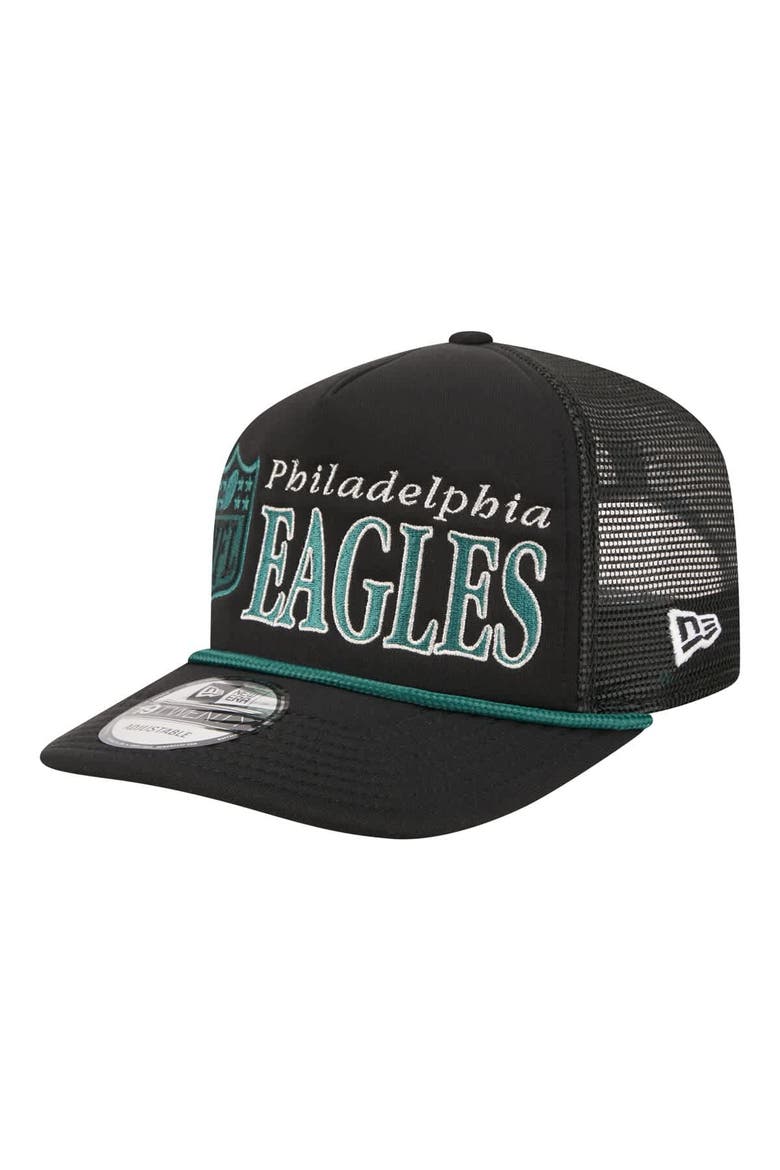 Men's New Era Black Philadelphia Eagles Throwback Foam 19TWENTY Adjustable Hat, Alternate, color, Black