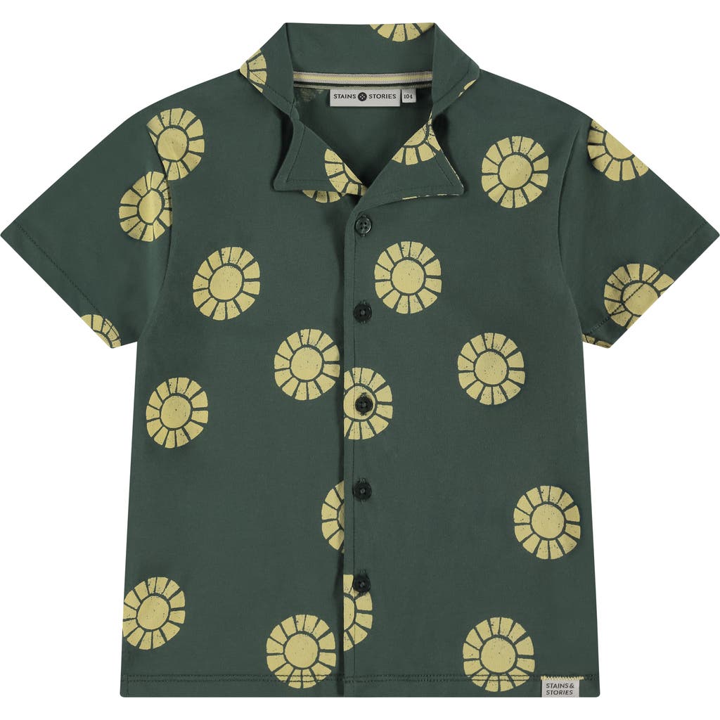 Stains And Stories By Babyface Sun Graphic Print Button Up Shirt In Green