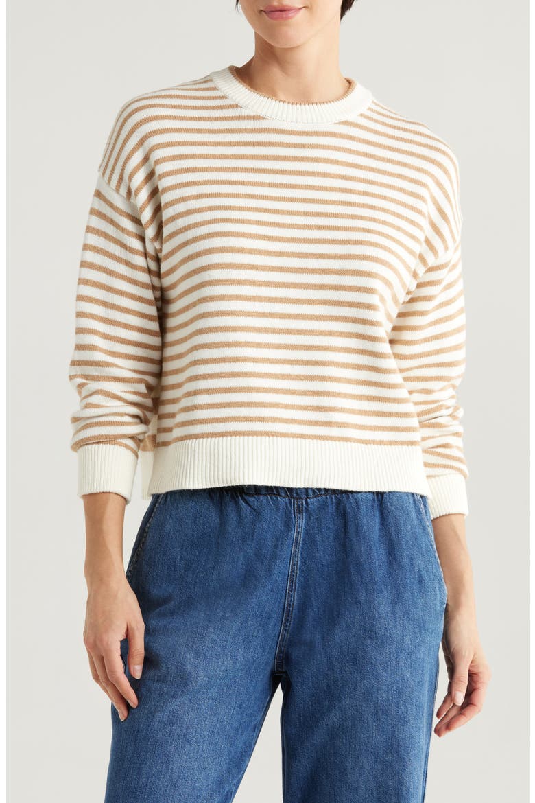 Suki Stripe Cotton Crewneck Sweater, Main, color, OAK STRIPE