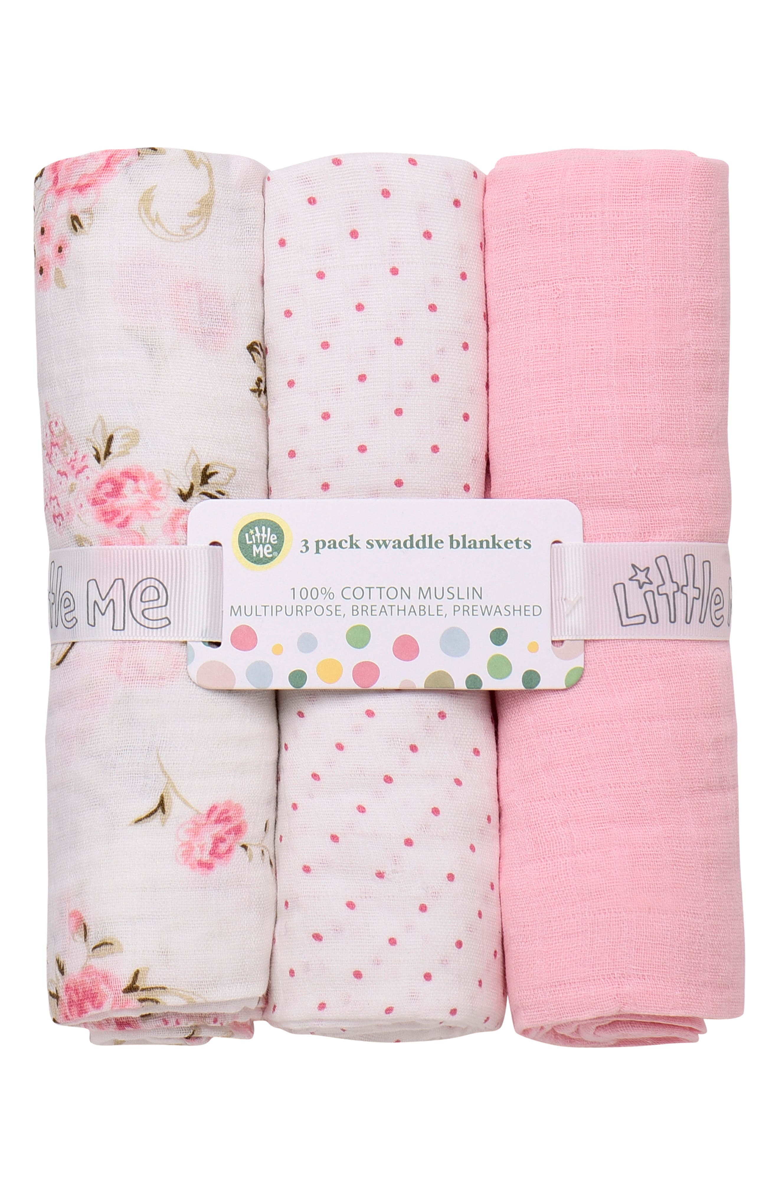 Little Me Floral 3-Pack Cotton Muslin Swaddle Blankets