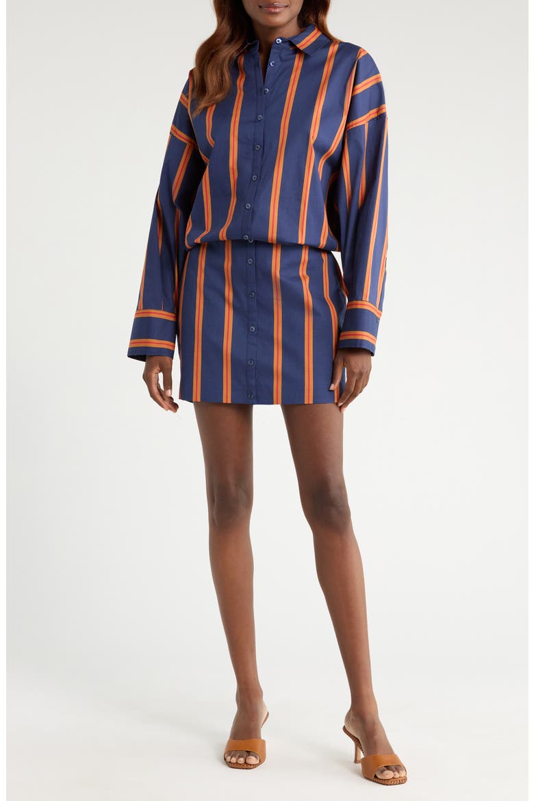 Cynthia Stretch Cotton Mini Shirtdress, Main, color, RAILROAD STRIPE