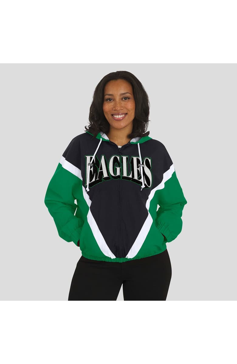WEAR by Erin Andrews Women's WEAR by Erin Andrews Kelly Green/Black Philadelphia Eagles Retro Crinkle Full-Zip Hoodie Windbreaker, Alternate, color, Kelly Green