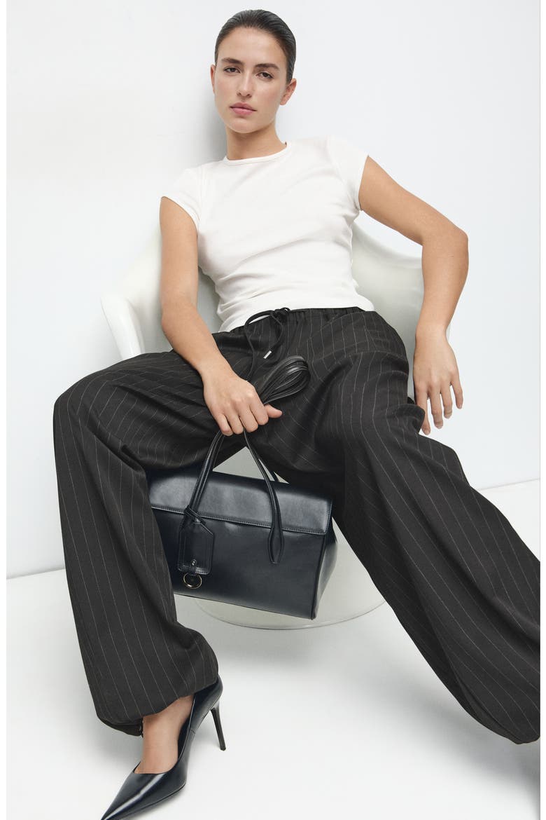 Pinstripe Balloon Pants, Alternate, color, BLACK