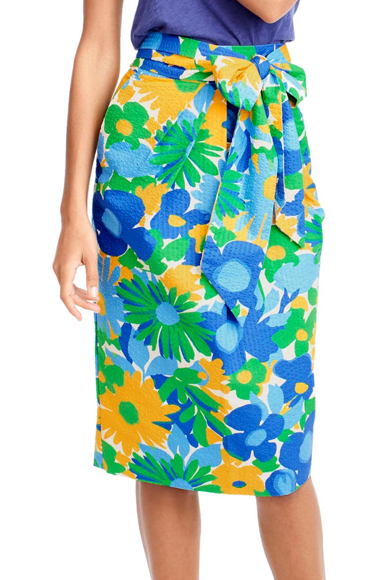 Morning Floral Tie Waist Skirt, Main, color, CLOVER MULTI