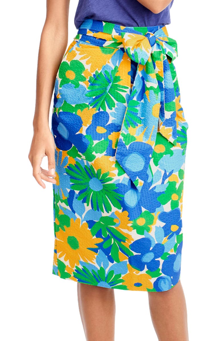 J.Crew Morning Floral Tie Waist Skirt, Main, color, 