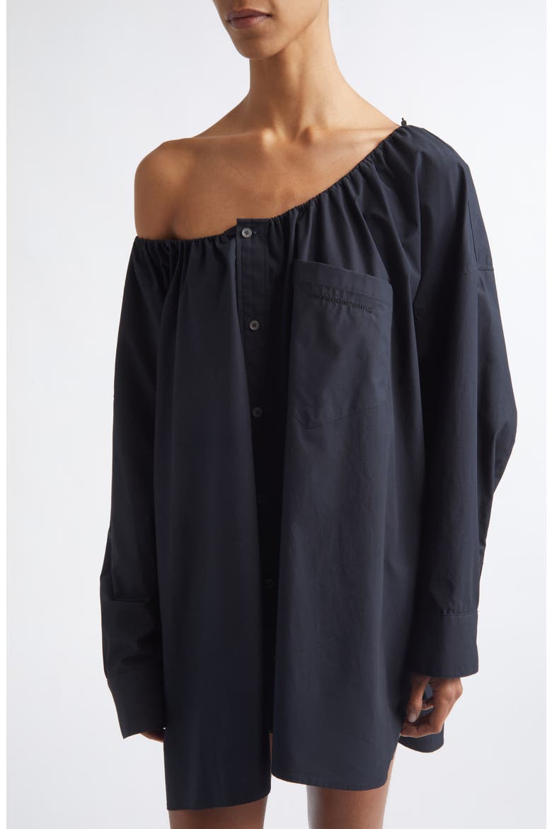 Long Sleeve Cotton Button-Up Shirtdress, Alternate, color, BLACK
