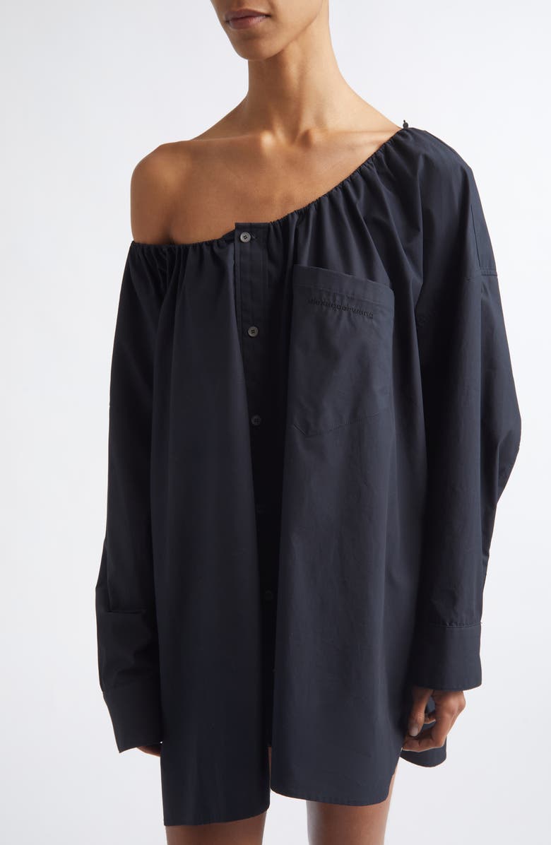Alexander Wang Long Sleeve Cotton Button-Up Shirtdress, Alternate, color, Black