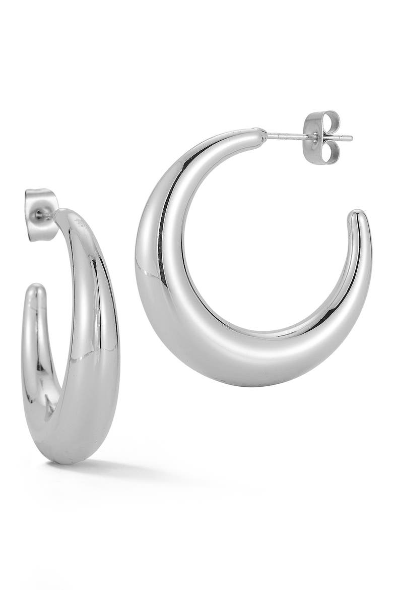 Crescent Hoop Earrings, Main, color, SILVER