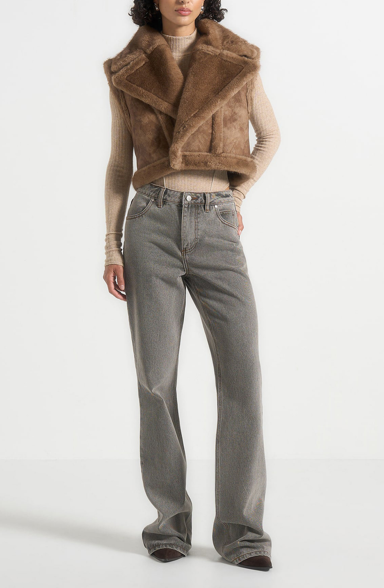 Manière De Voir Kena Vintage Leather & Plush 2-in-1 Gilet Jacket, Alternate, color, Taupe