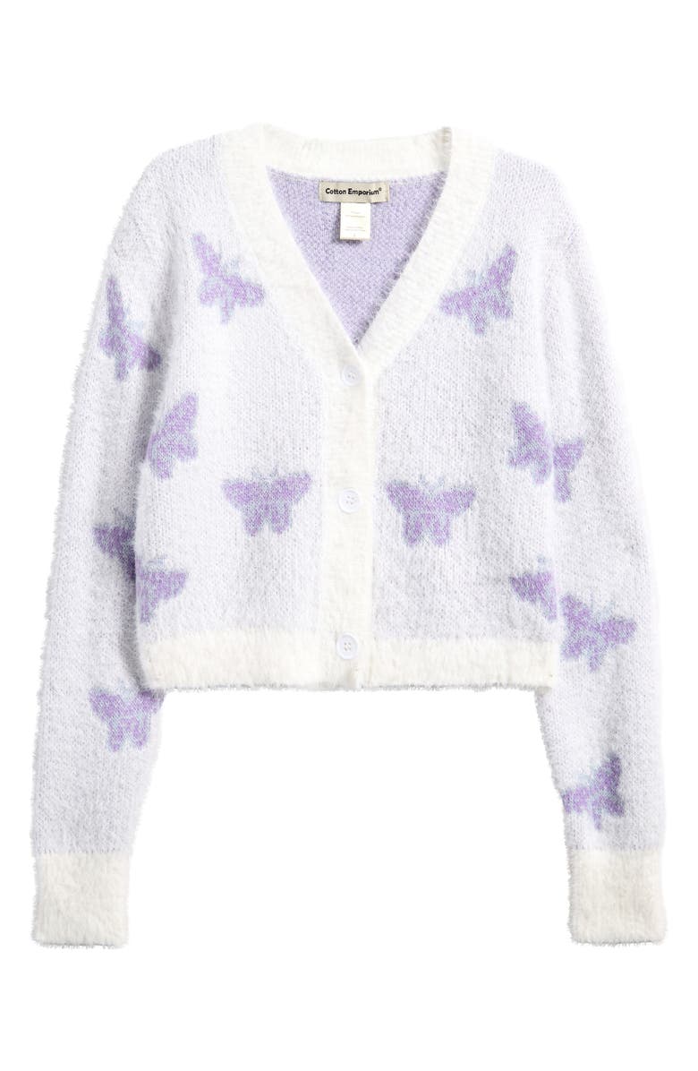 Cotton Emporium Kids' Butterfly Jacquard Cardigan, Main, color, 