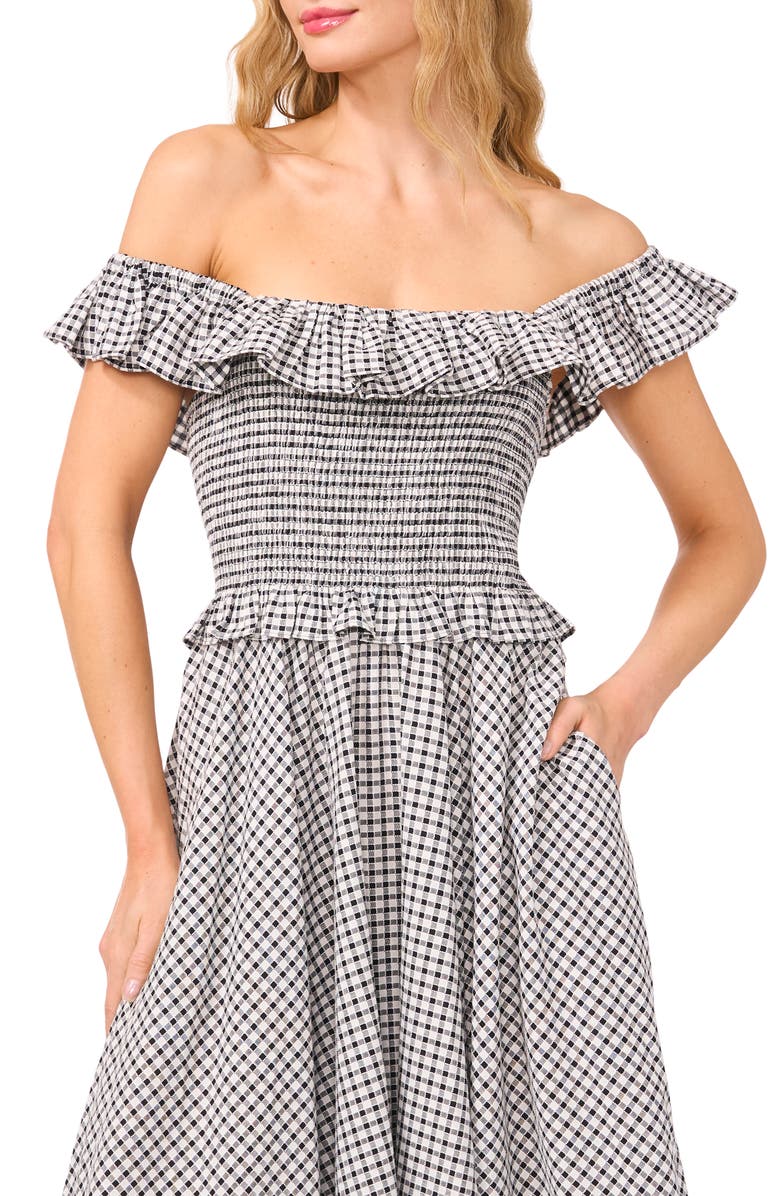 CeCe Gingham Off the Shoulder Cotton Dress, Alternate, color, 
