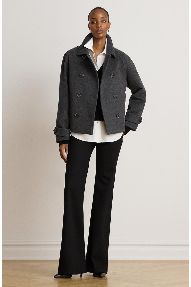Double Breasted Cropped Wool Blend Coat, Alternate, color, MED HEATHER GREY