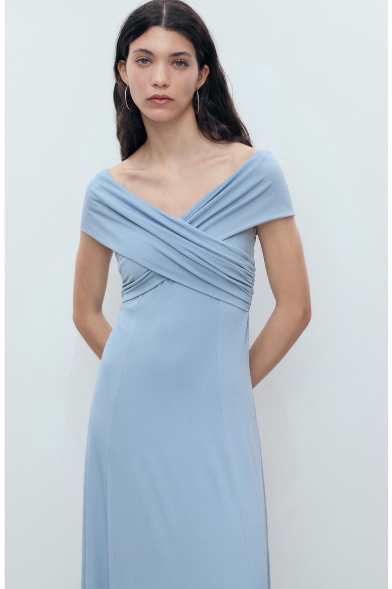 Crossover Neck A-Line Gown, Alternate, color, BLUE