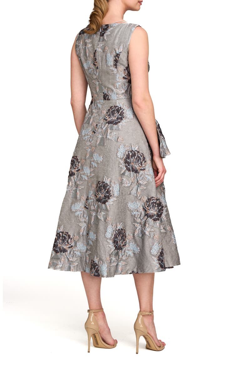 Elsie Metallic Floral Jacquard Ruffle Dress, Alternate, color, GREY