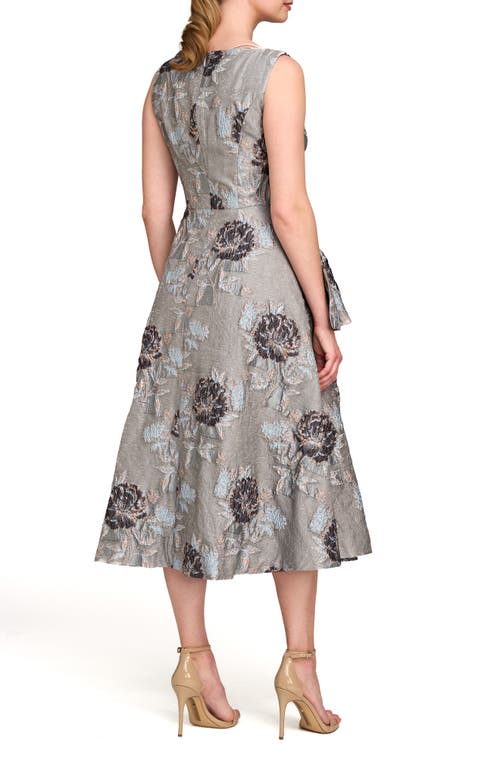 Kay Unger Elsie Metallic Floral Jacquard Ruffle Dress In Grey