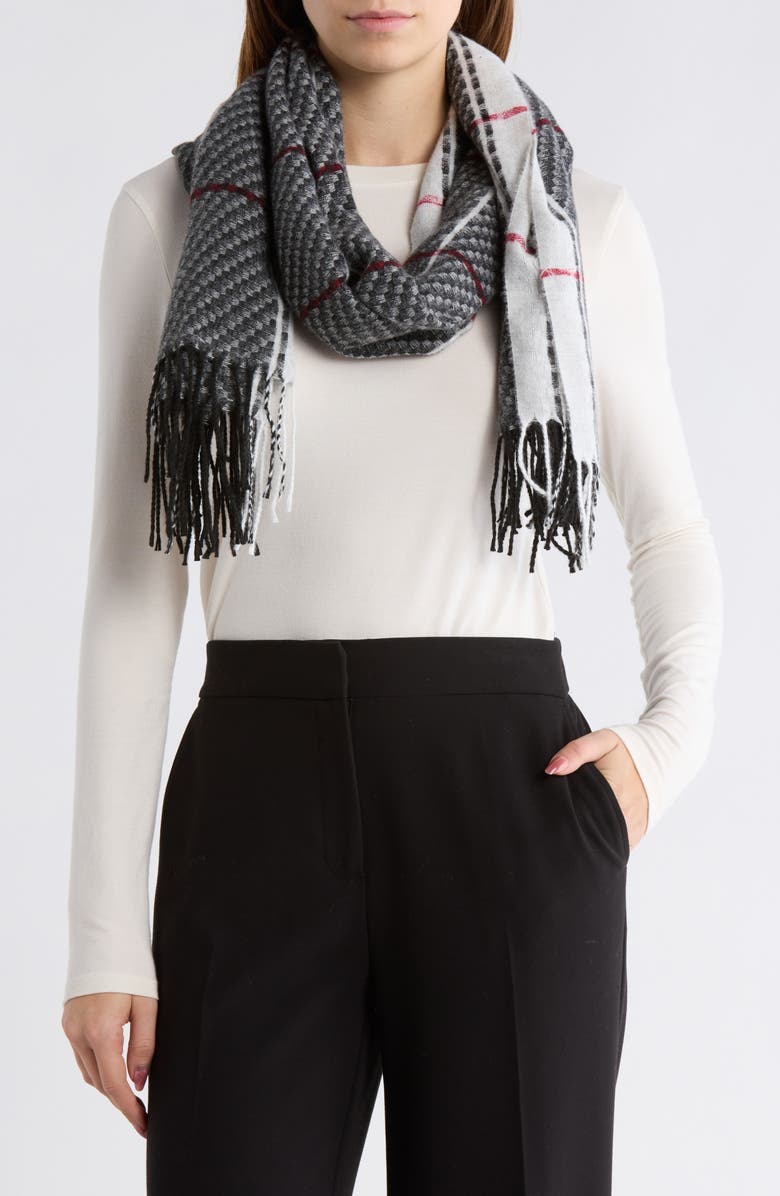 Nanette Lepore Woven Plaid Scarf, Main, color, Black