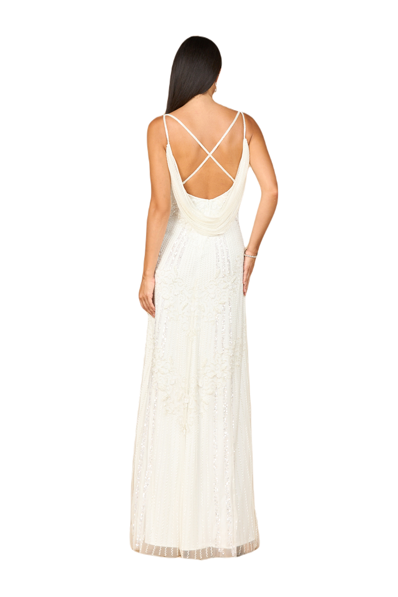Beaded Gown with Cowl Back, Alternate, color, Ivory
