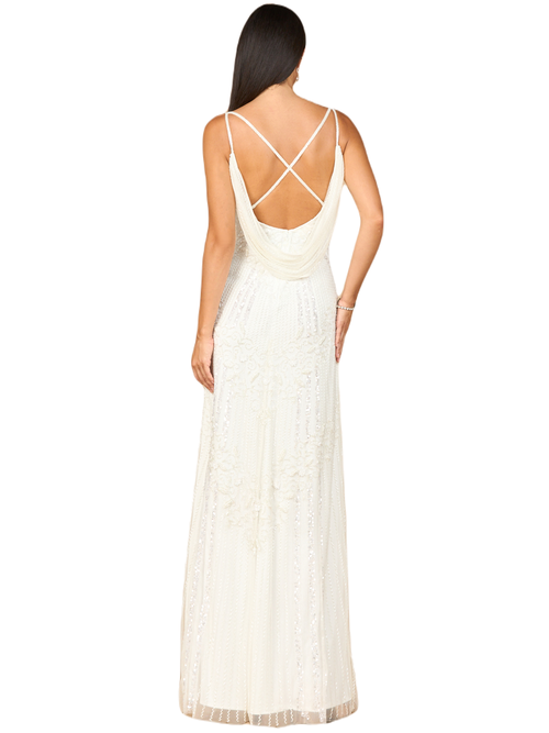 Lara New York Beaded Gown With Cowl Back In Ivory